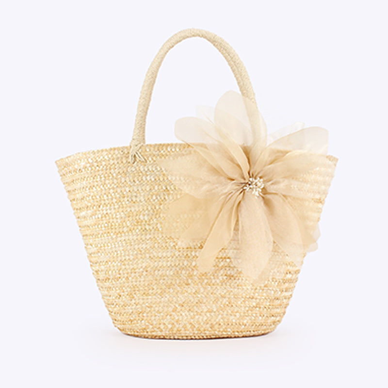 Women's Pastoral Silk Large Flower Woven Fashion Seaside Vacation Beach Women's Shoulder Bag