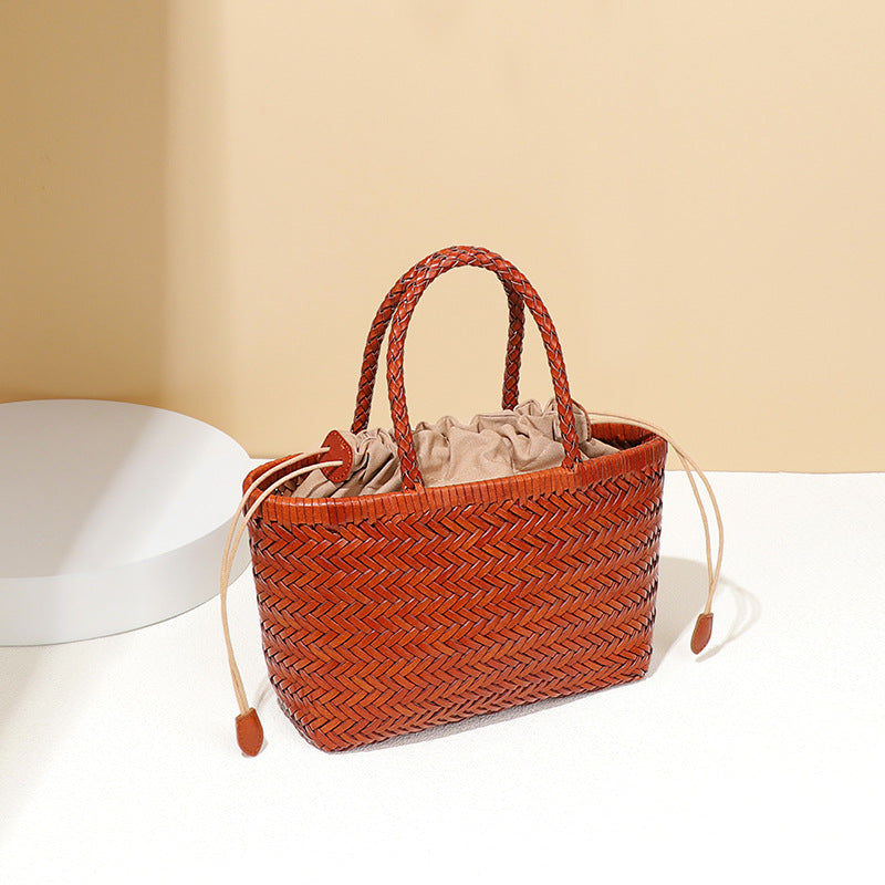 Hand-woven Design Vegetable Basket Leather French Retro Rattan Women's Handbag