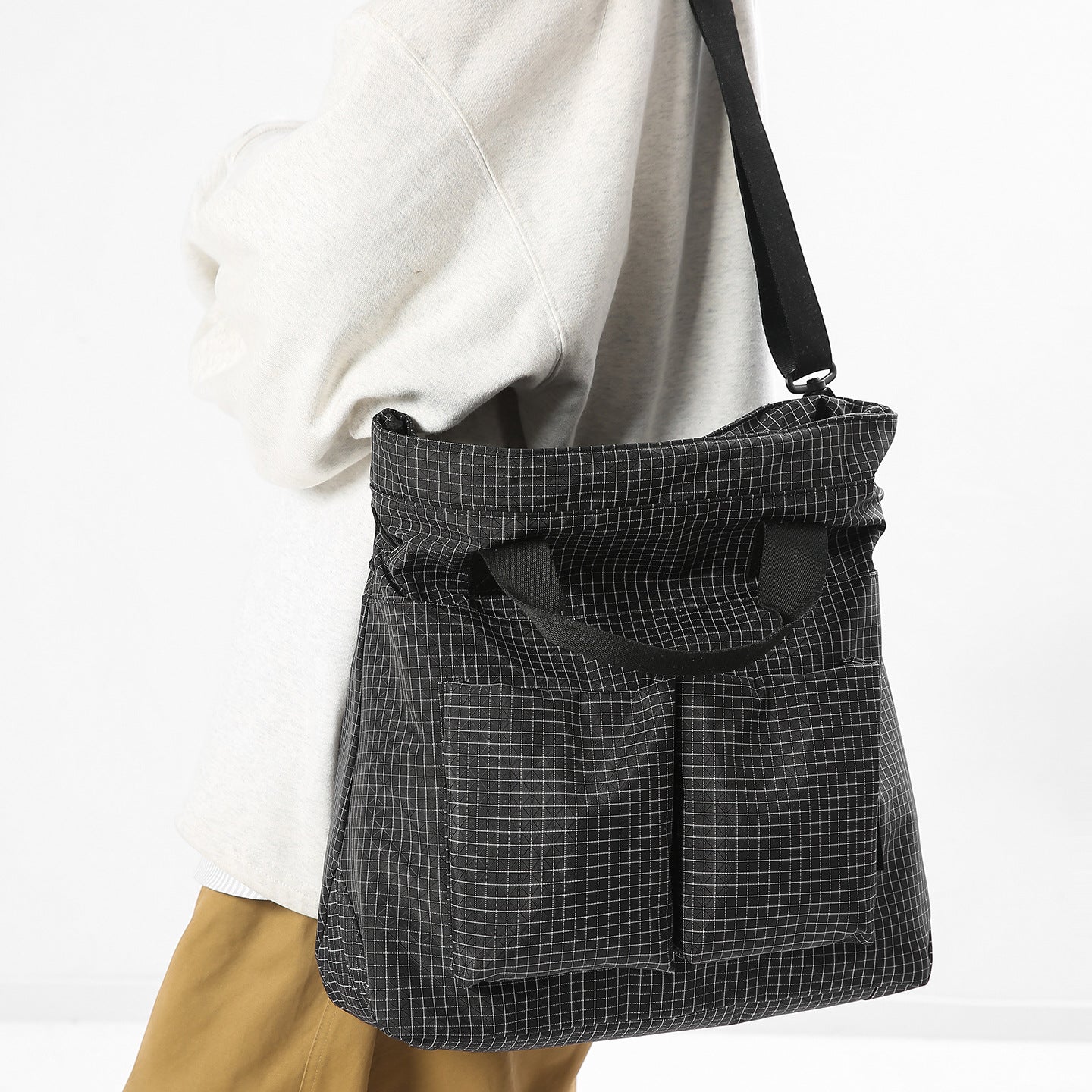 Green Plaid Canvas Large Capacity Portable Tote Bag
