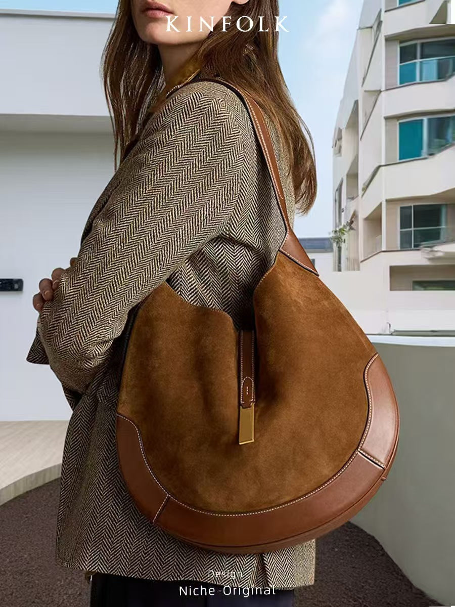 Retro Large Capacity Totes Dumpling Portable Selenodont Suede Women's Messenger Bag