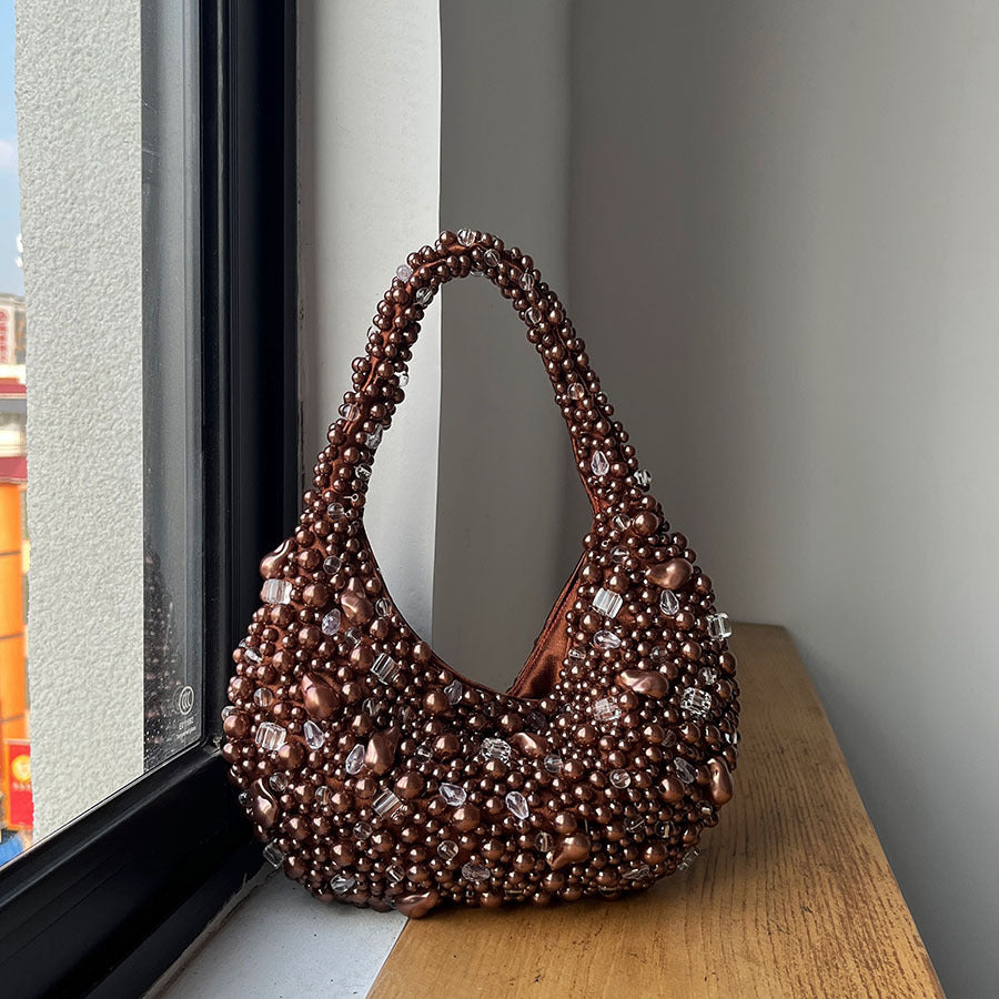 Retro Textured Crystal String Beads Woven Fashion Minority Design Bags