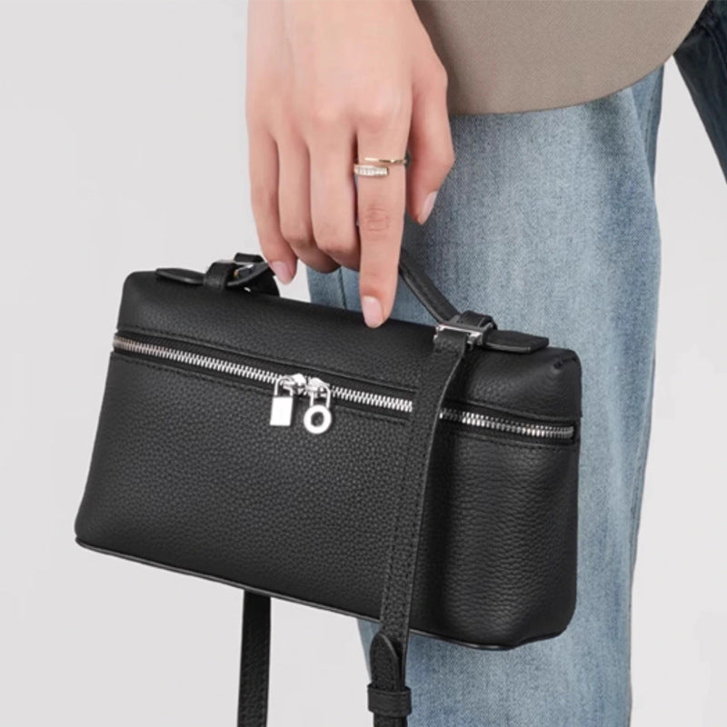 Women's Layer Cowhide Lunch Box Genuine Leather White Women's Shoulder Bag