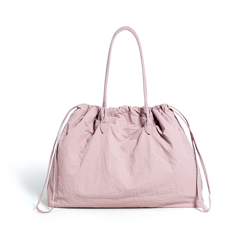 Large Capacity Nylon Lightweight Drawstring Pull String Commute Women's Shoulder Bag