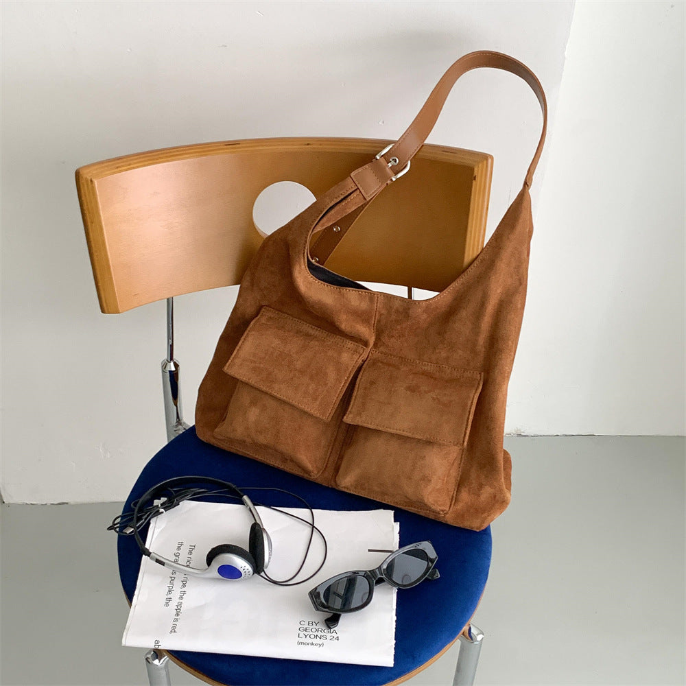 Women's Suede Retro Style Fashionable Large Capacity Korean Shoulder Bags