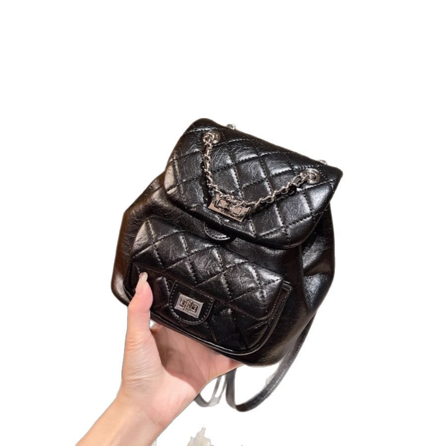 Women's Mini Rhombus Chain Cattle Leather Women's Backpack