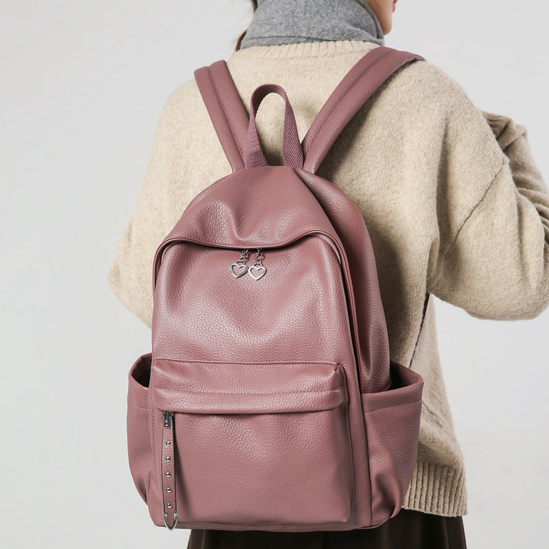 Fashionable Soft Leather Retro Trendy Simple Women's Backpack
