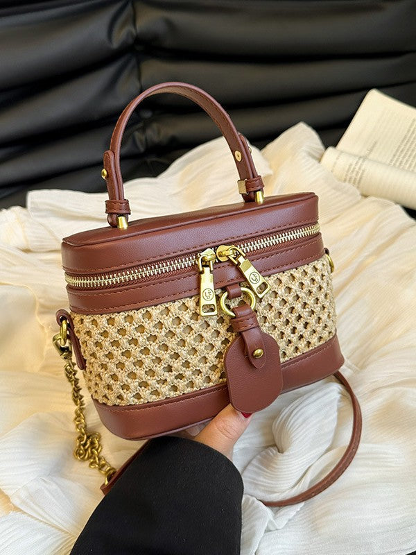 Women's Woven Portable Pouch Summer Fashion Retro Contrast Color Women's Messenger Bag