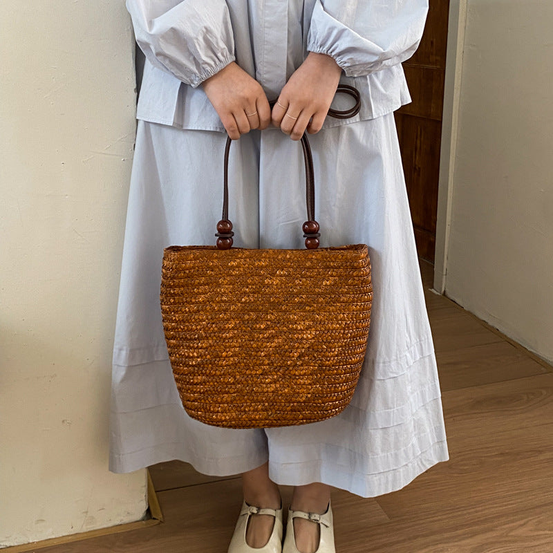 Women's Korean Fashion Woven Simple Straw Versatile Bucket Bag