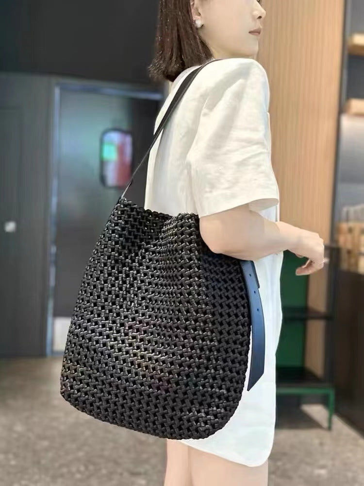 Nylon Cloth Woven Large Capacity Hollow Wide Bucket Bag
