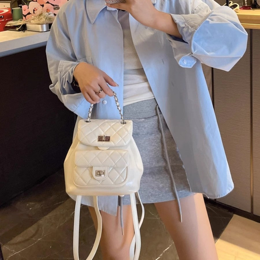 Women's Mini Rhombus Chain Cattle Leather Women's Backpack