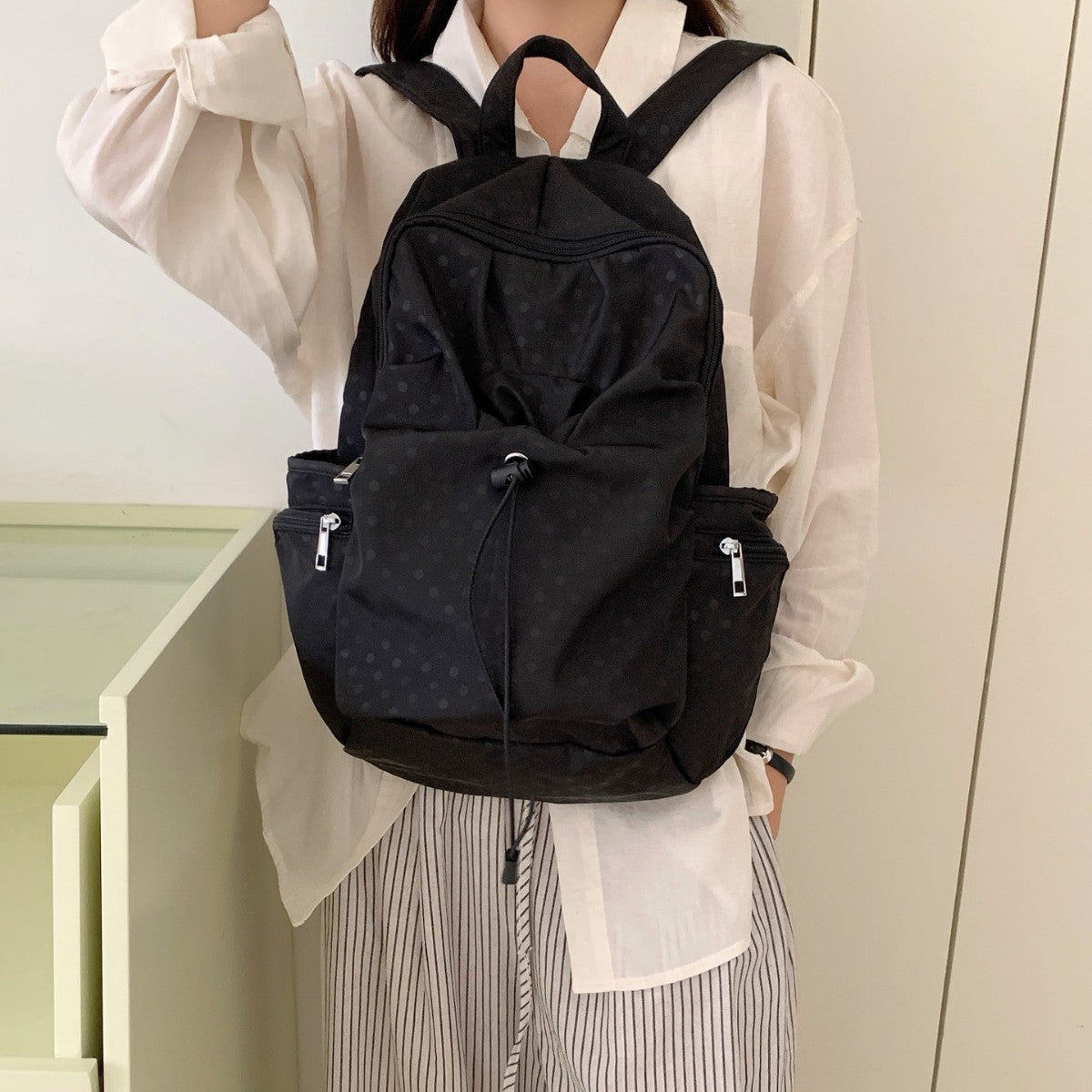 Women's & Men's Korean Polka Dot Nylon Large Capacity Leisure Backpack