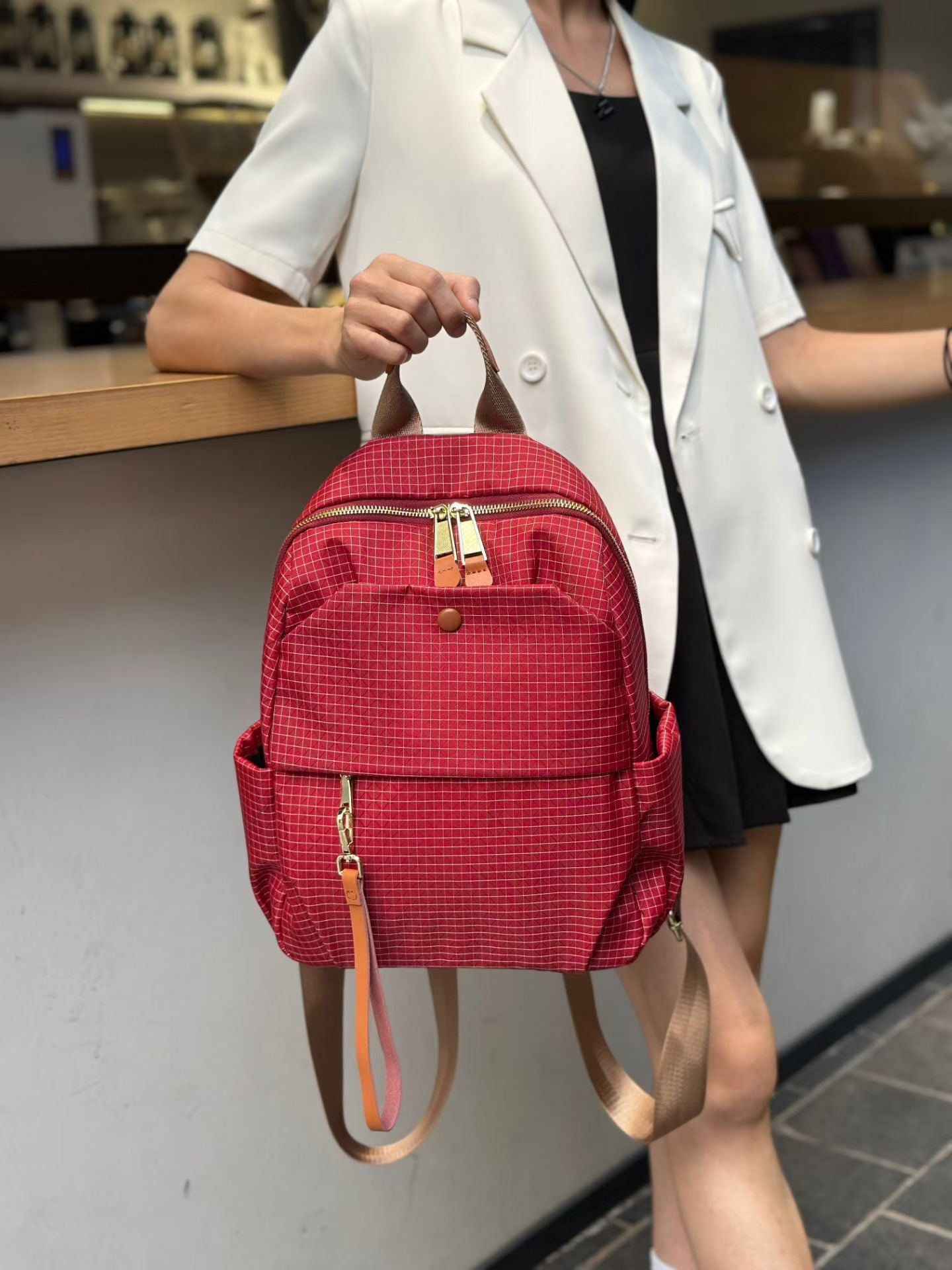 Women's Lightweight Waterproof Plaid Nylon Simple Minority Women's Backpack