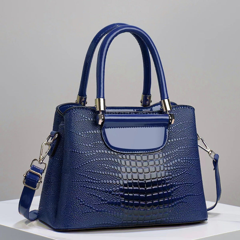 Women's Textured Bright Leather Stone Pattern Crocodile Bags