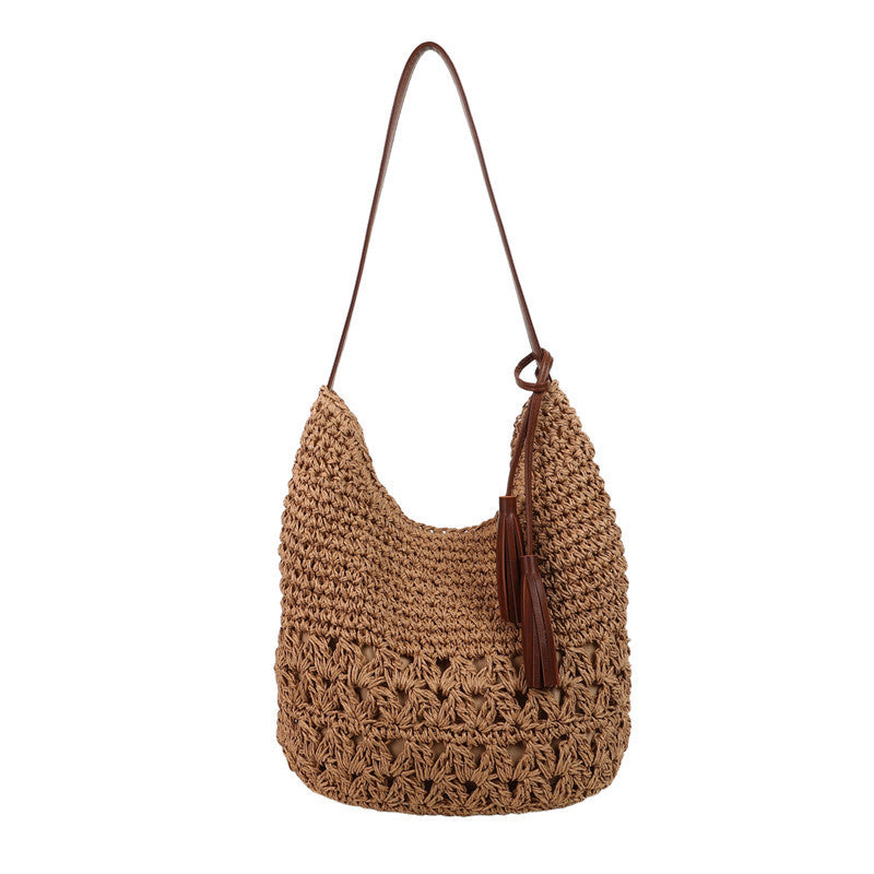 Women's Cute Leisure Vacation Woven Straw Seaside Tassel Tote Bag