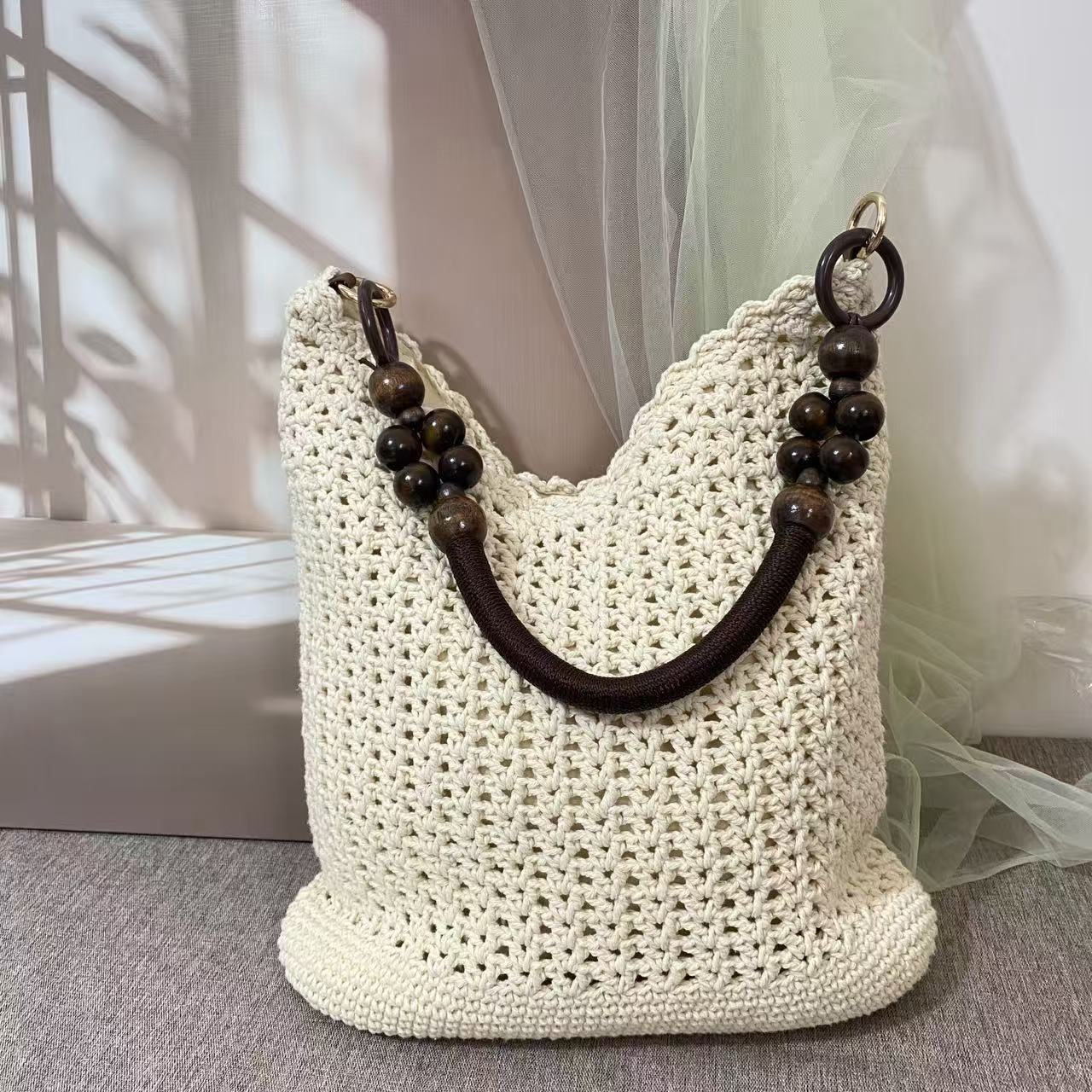 High-grade Lace Hand-woven Beads Niche Cotton String Vacation Seaside Bags