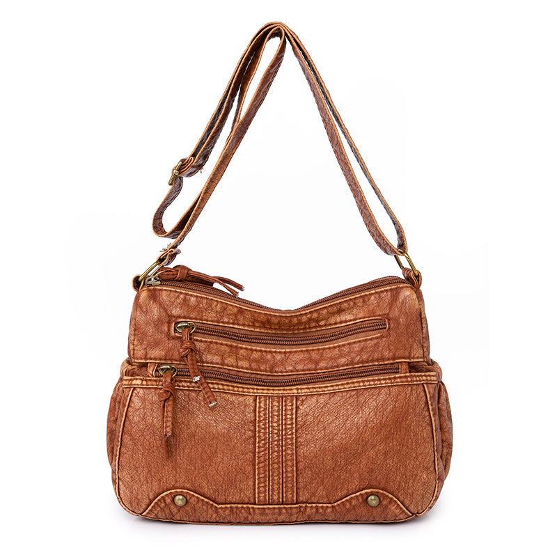 Women's Washed Leather Vintage Versatile Large Capacity Soft Women's Shoulder Bag