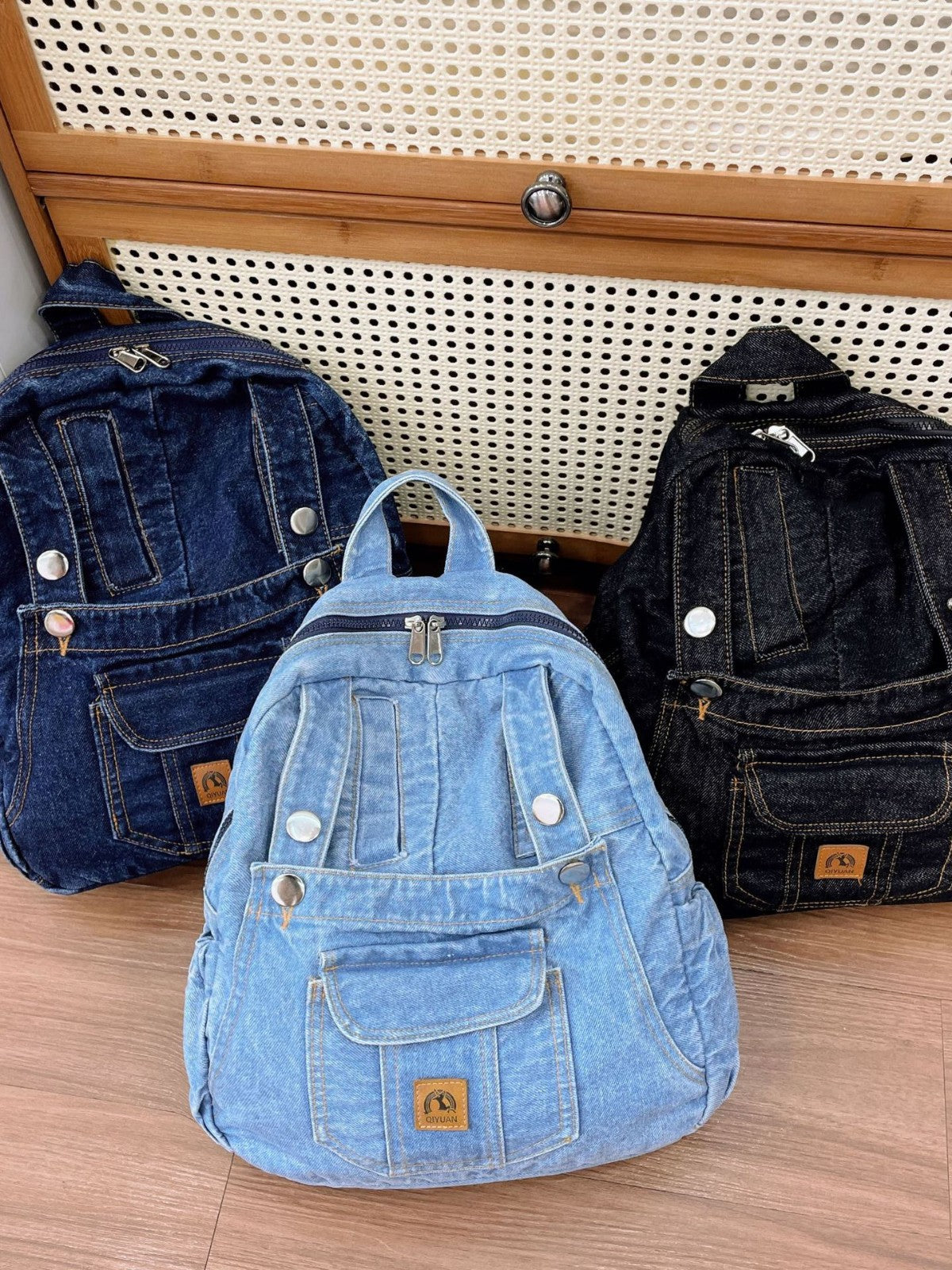 Washed Denim Korean Style Large Capacity Retro Backpacks
