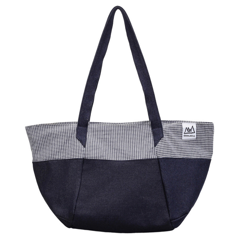 Korean Style Fashion Color Contrast Denim Niche Western Commuter Tote Bag