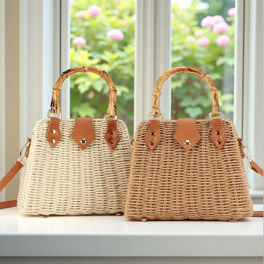 High-grade Straw Light Luxury Bamboo Portable Hand-woven Iron Shoulder Bags