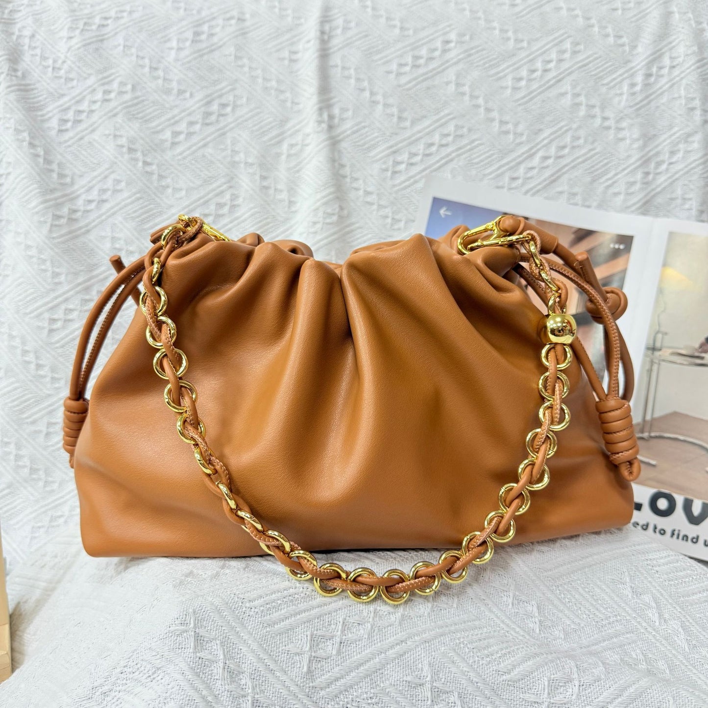 Women's Drawstring Cloud Soft Leather Lucky Large Women's Handbag