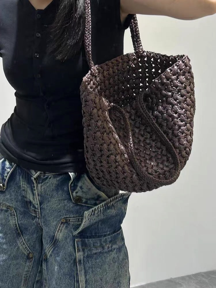 Style Raffia Hand-woven Straw Vegetable Basket Portable Women's Shoulder Bag