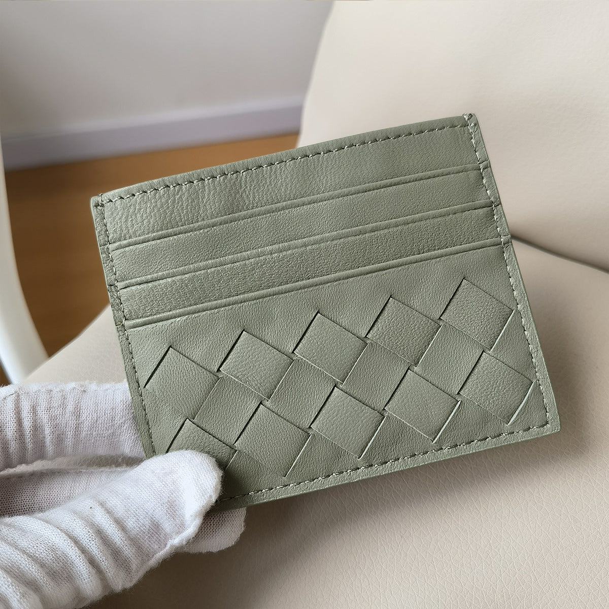 Authentic Leather Weave Wide Plaid Mini Clamp Exquisite Card Pack Card Sleeve