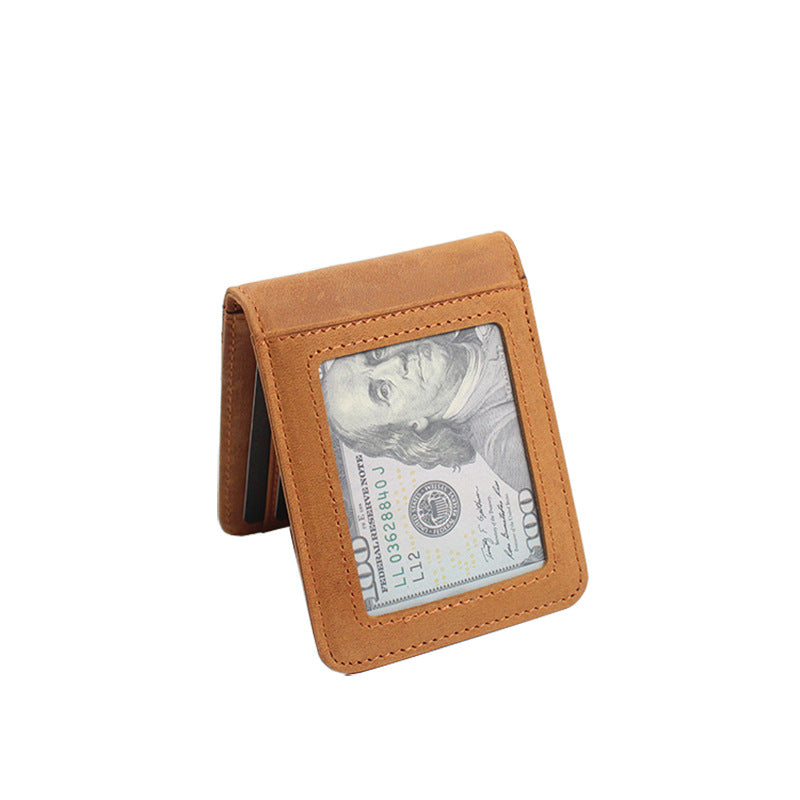 Swiping Top Layer Crazy Horse Skin Two Card Holder