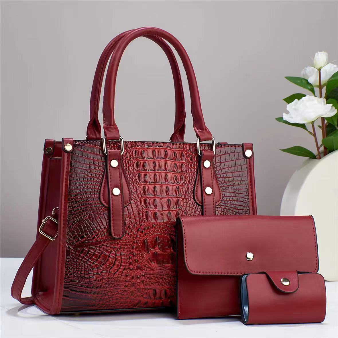 Women's Embossed Three-piece Fashion Portable Large Capacity Bags