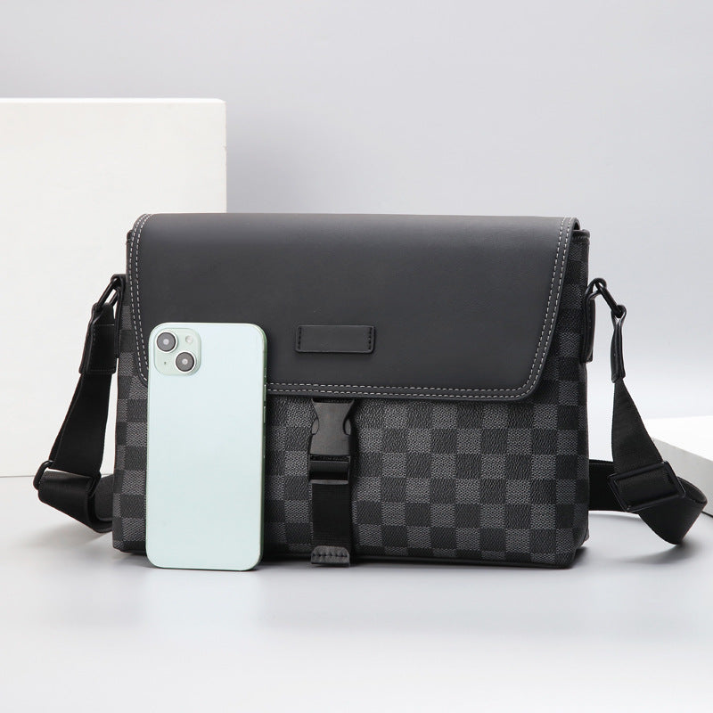 Men's Horizontal Large Capacity Flip Plaid Business Shoulder Bags