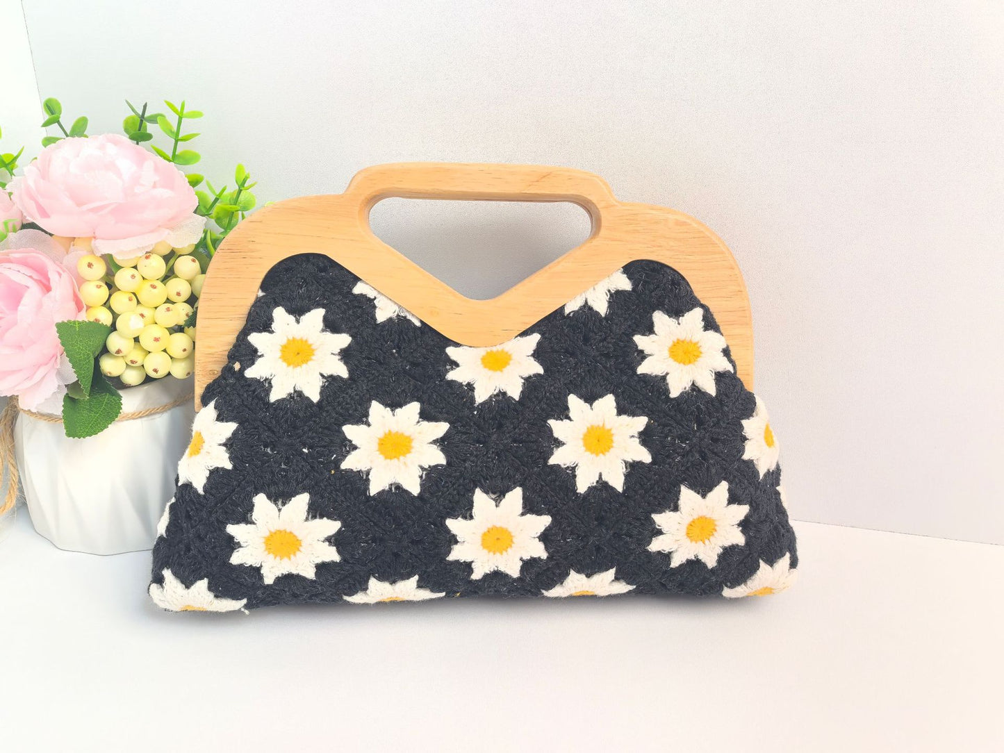 Women's Handmade Cotton Exquisite Pattern Crocheted Hollow Woven Knitted Bags
