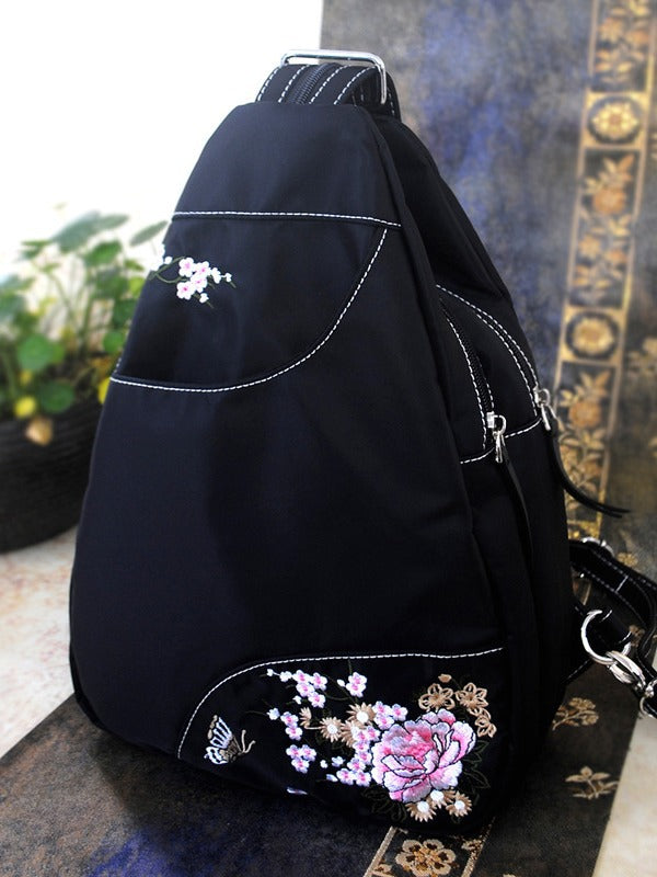 Women's Embroidered Chinese Style Floating Cloud Designer Waterproof Nylon Cloth Artistic Leisure Backpack
