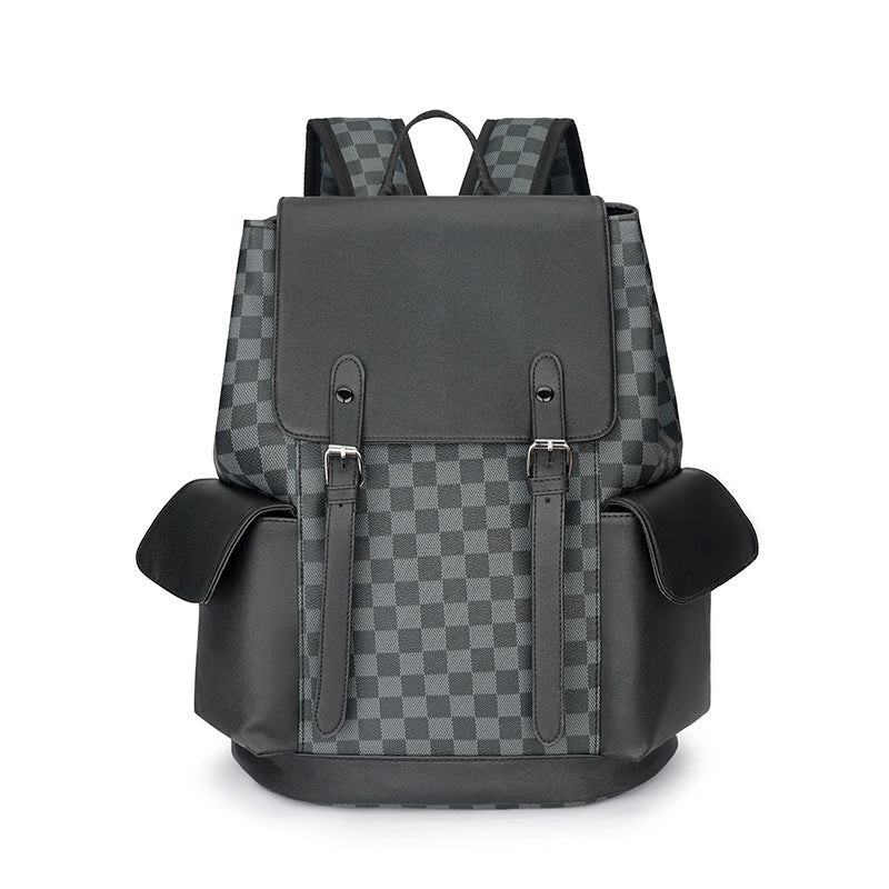 Women's & Men's Style Business Leather Large Capacity Trendy Plaid Backpacks