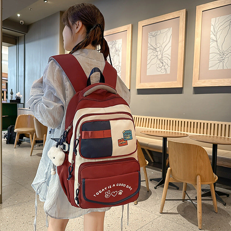 Style Contrast Color Early High Large Capacity Leisure Backpack