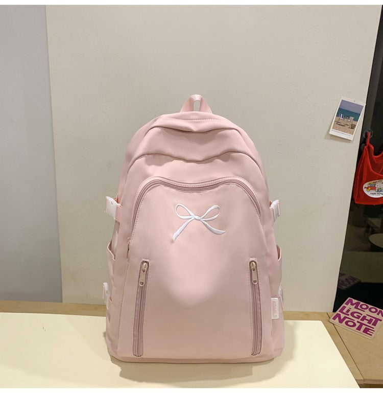 Women's Solid Color Cute Bow Early High Outdoors Leisure Backpack