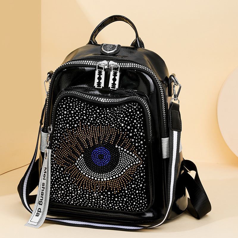 Women's Rhinestone Fashion Personality Big Eyes Western Style Large Capacity Backpacks