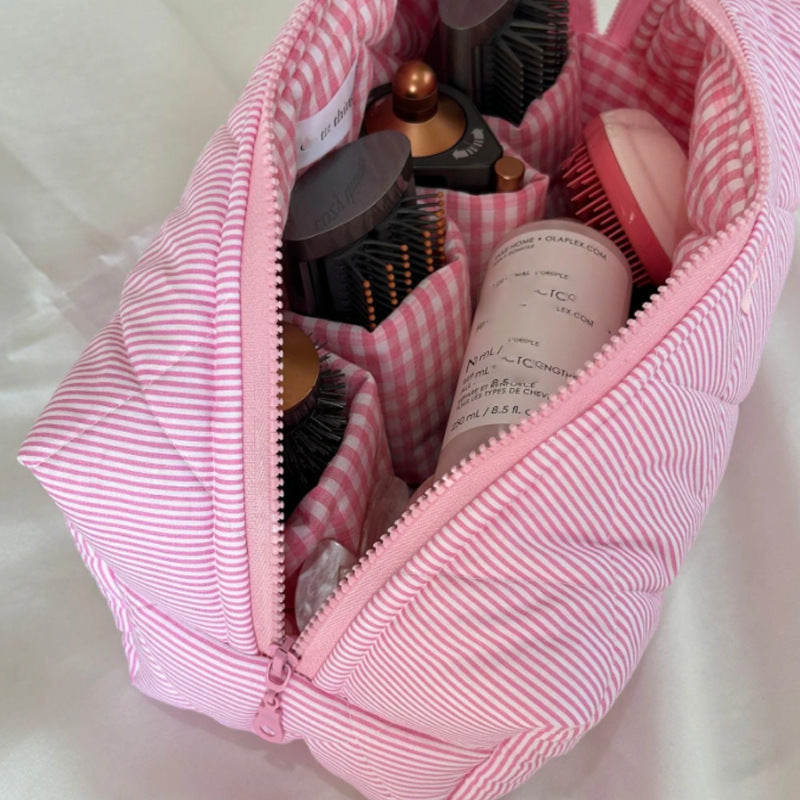 Simple Striped Make-up Large Capacity Hair Dryer Storage Portable Beauty Makeup Bag