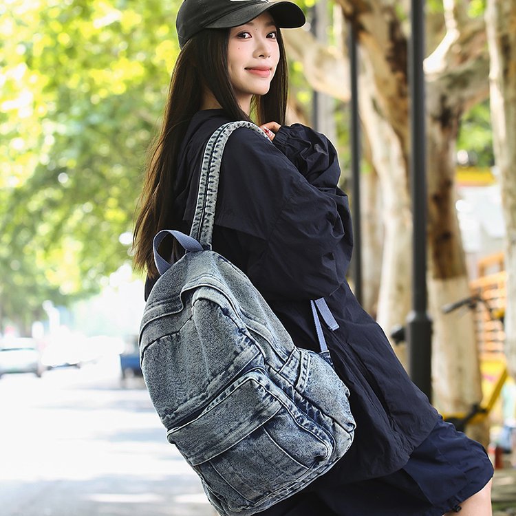 Washed Denim Relaxed For Going Out Women's Backpack