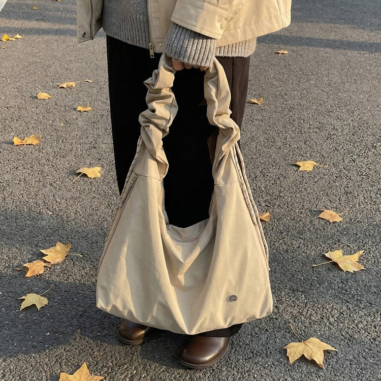 Women's Drawstring Design Solid Color Simple Large Capacity Women's Shoulder Bag