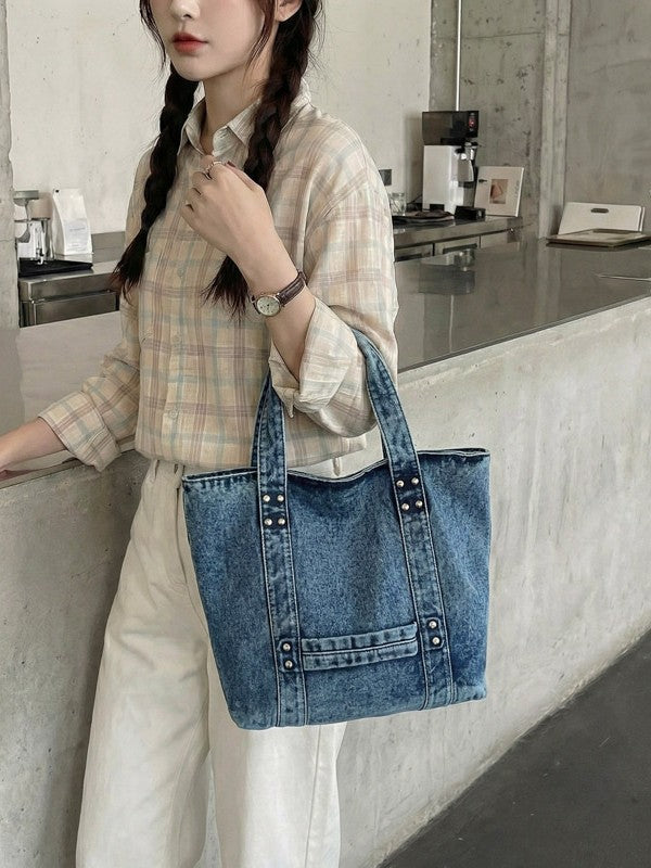 Women's Western Style Denim College Commuter Tote Bag