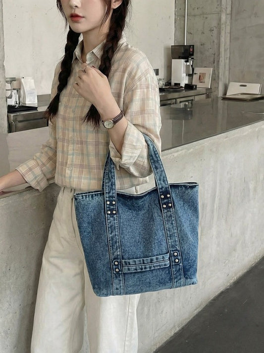 Women's Western Style Denim College Commuter Tote Bag