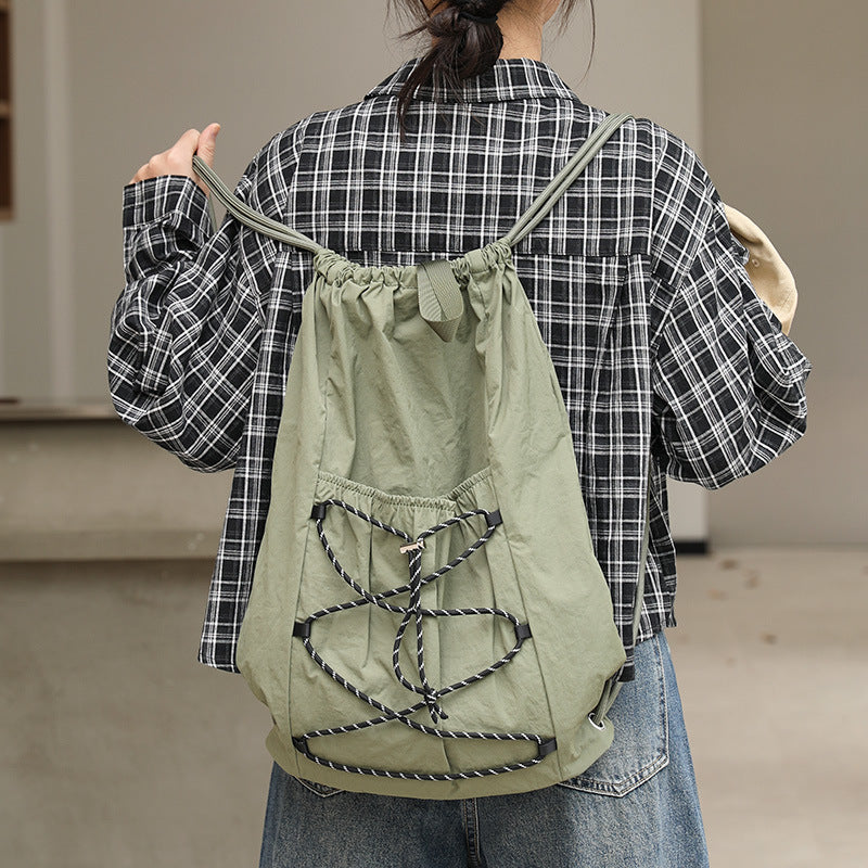 Leisure Artistic Nylon Fashion Drawstring Pleated Canvas Backpacks