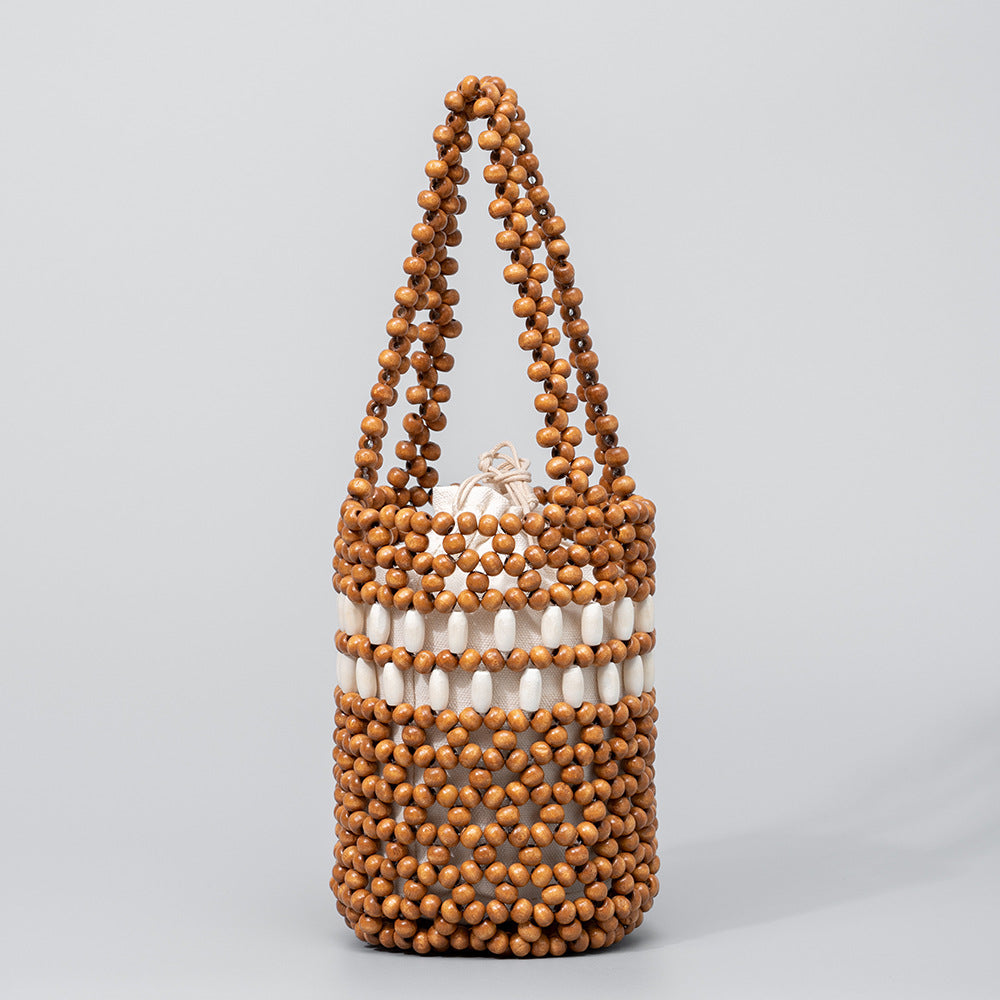 Women's With Wooden Beads Decoration Seaside Holiday Beaded Women's Handbag