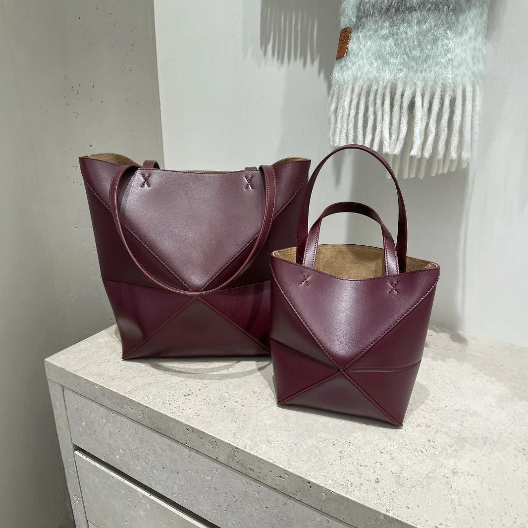 Women's Genuine Leather Geometric Deformation Folding Large Handbags