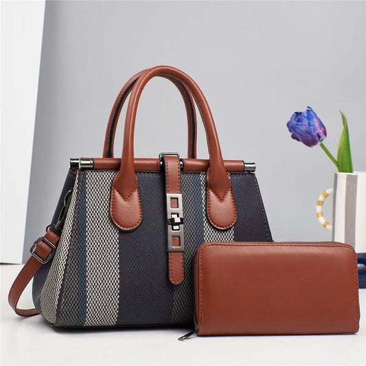 Fashion Large Capacity Contrast Color Texture Handbags