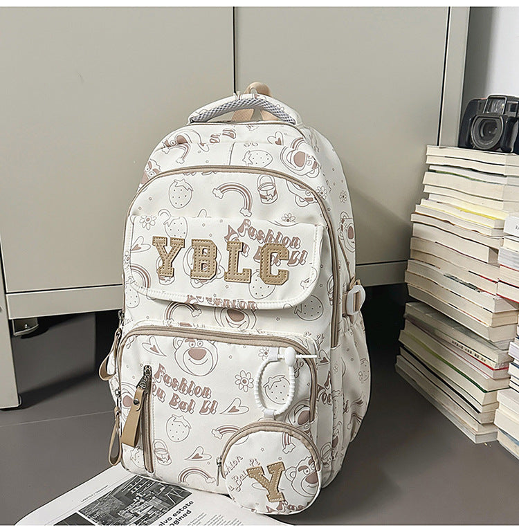 Women's & Men's Couple Large Capacity Nylon Printed Waterproof Leisure Backpack