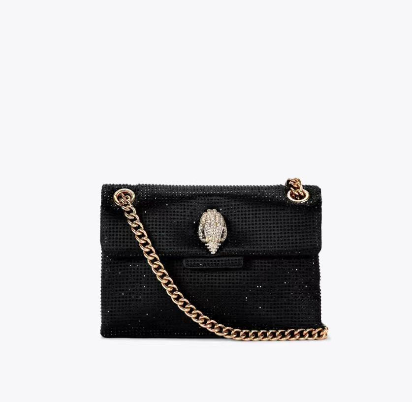 British Hot Rhinestone Minority Single Eagle Head Chain Black Women's Messenger Bag