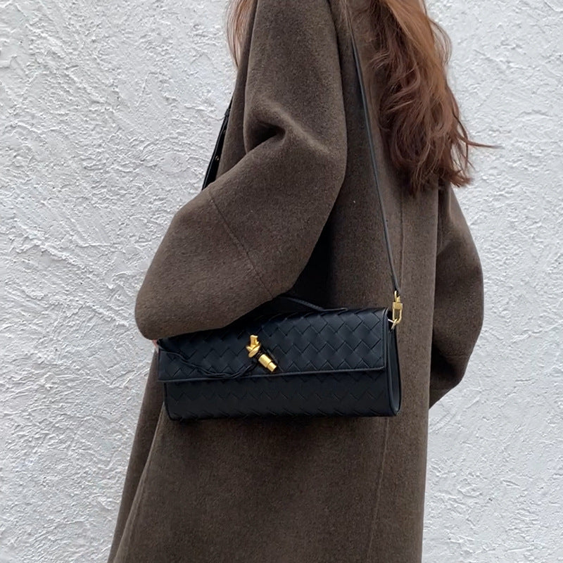 Spring Woven Dinner Cowhide Baguette Horizontal Women's Messenger Bag