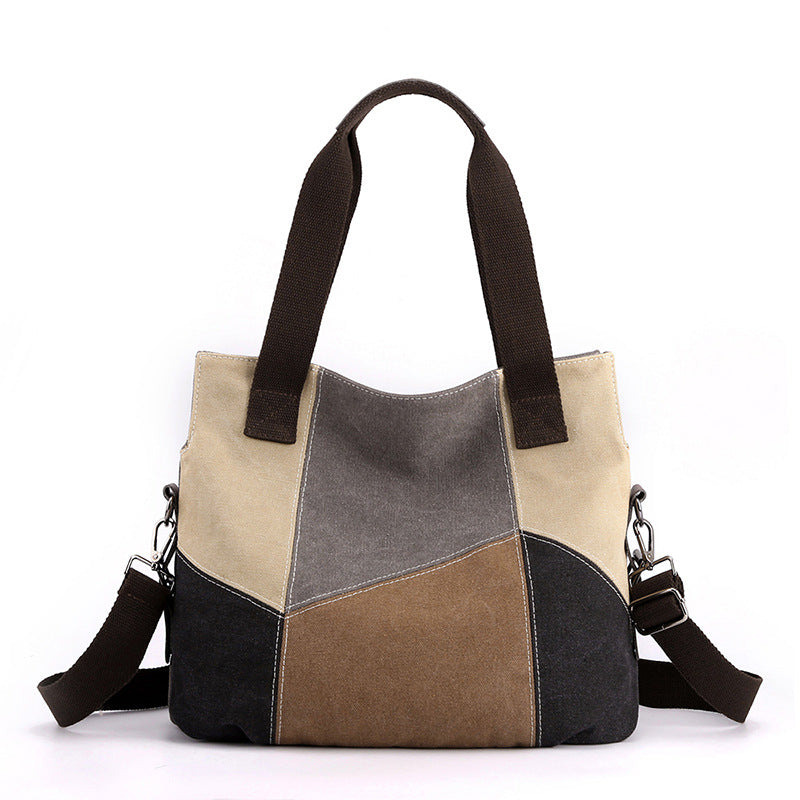 Women's Canvas Fashion Contrast Color Large Capacity Retro Handbags
