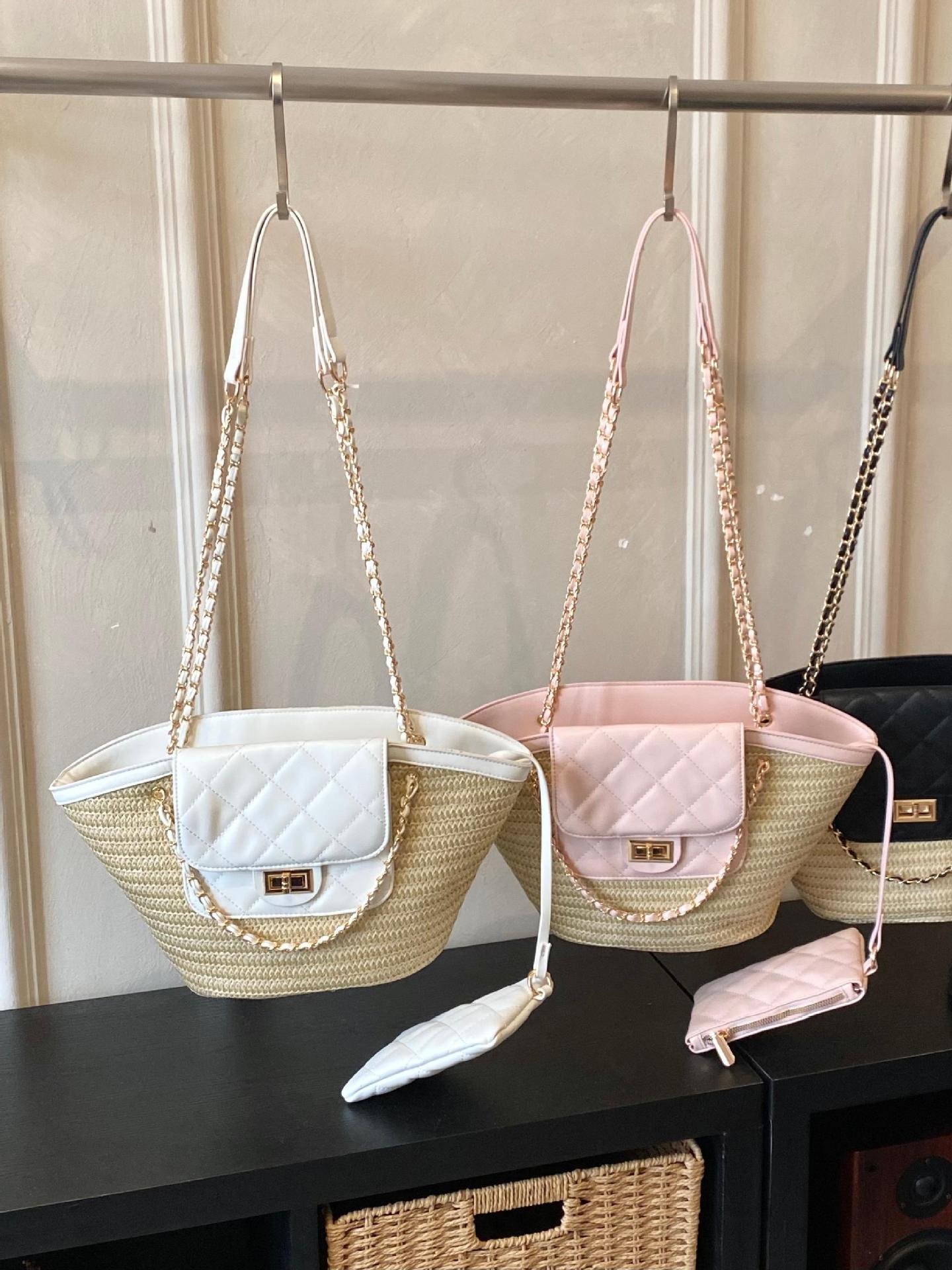 Women's Summer Popular Super Classic Style Woven Seaside Play Rhombus Bucket Bag