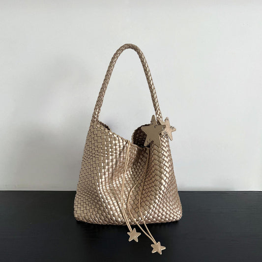 Women's Gun Champagne Woven Large Capacity High-grade Women's Shoulder Bag
